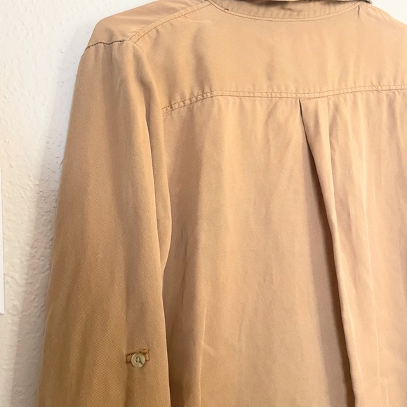 Harper Camel Lyocell Blouse Large Neutral Quiet Luxury Top - Picture 5 of 8